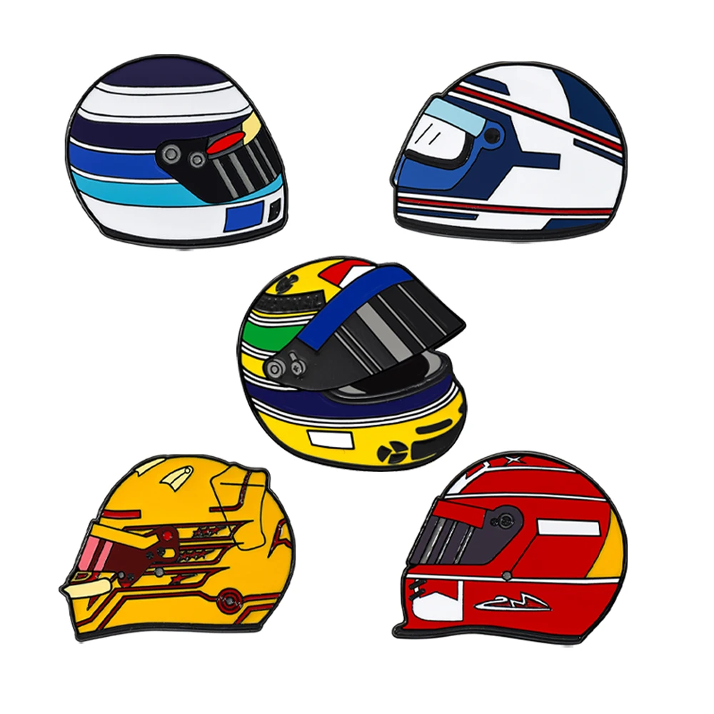 5pcs Racing Helmet Enamel Pin Set Metal Lapel Badge Pins for Backpack Accessories Jewelry Collectible Gifts for Car Racing Fans - view 5