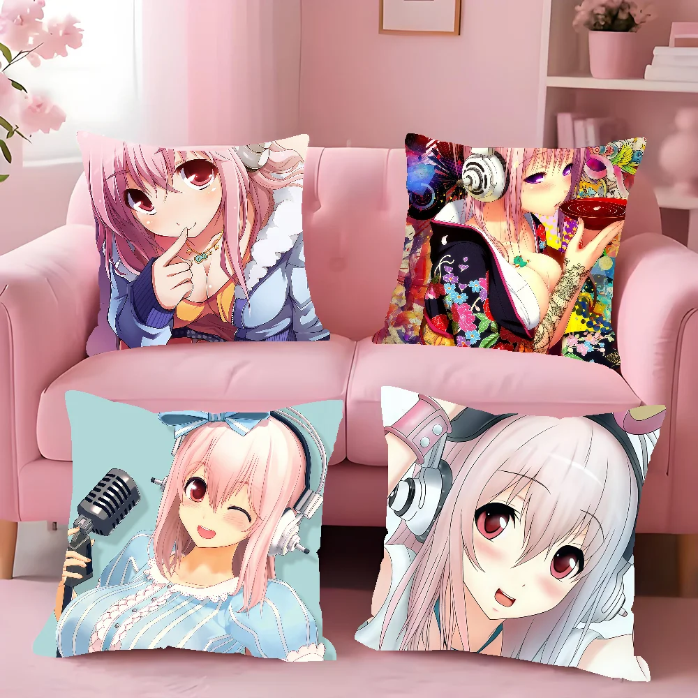 Anime Super Sonico cushion cover Anti-dustmite Sofa Cushion Decorative Office Cover Lounge Area Indoor & Outdoor Use