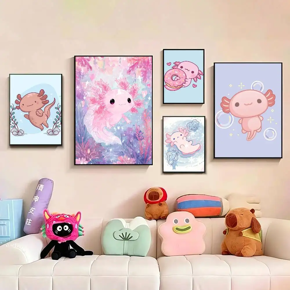 Cartoon cute pink Axolotl Poster Perfect Space Sticker Self Adhesive for Office Home Theater Wall Art Decor Fancy Gift