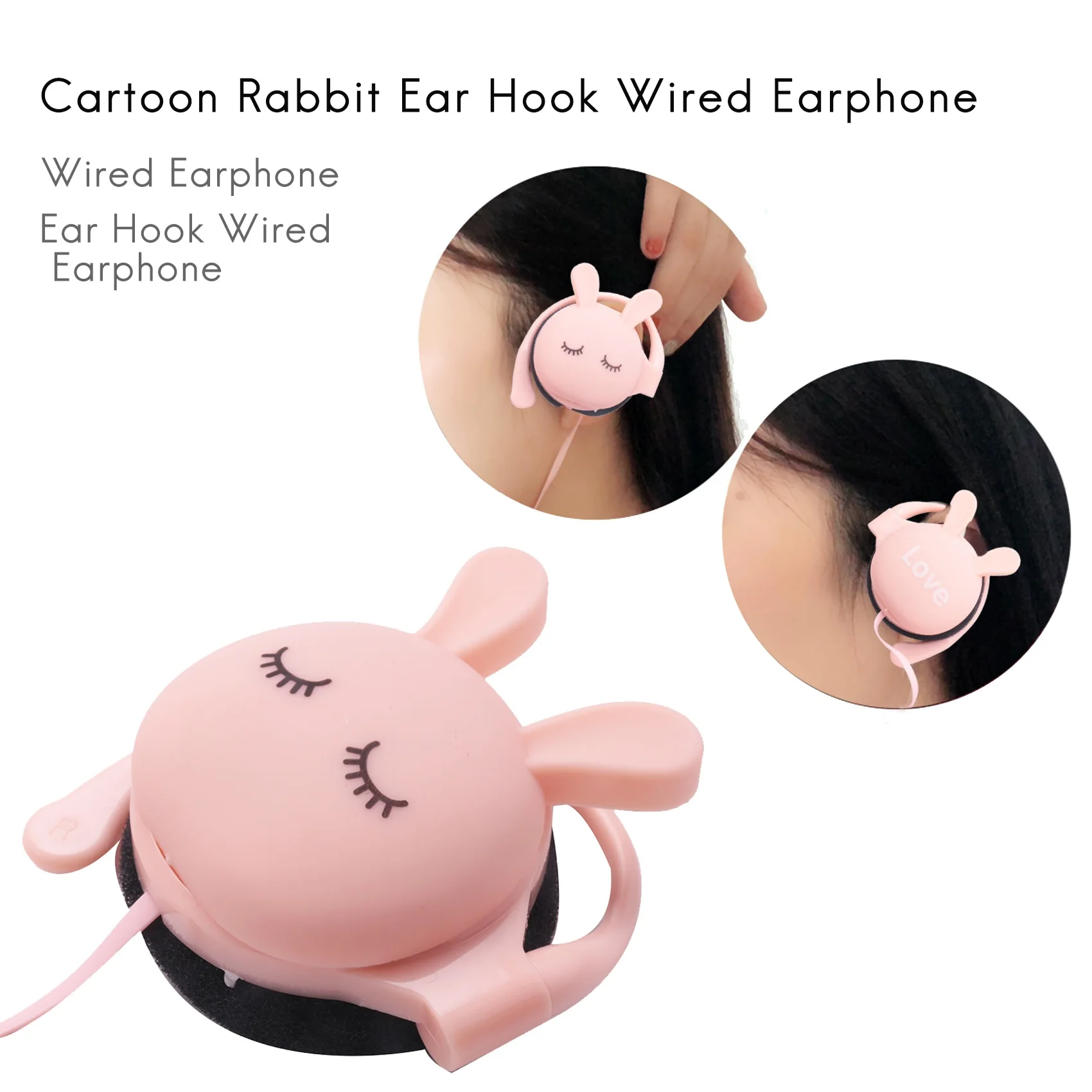 Cartoon Rabbit Ear Hook Wired Earphone Sport Running Stereo Headphones Children Girl Headset For Mobile Phone