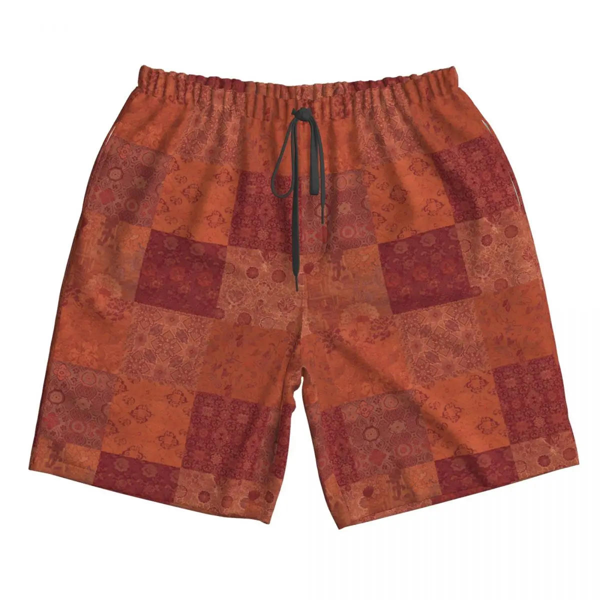 

Vintage Bohemian Quilt In Burnt Orange Trunks Beach Board Shorts Casual Quick Dry Swimming Summer Men Pants