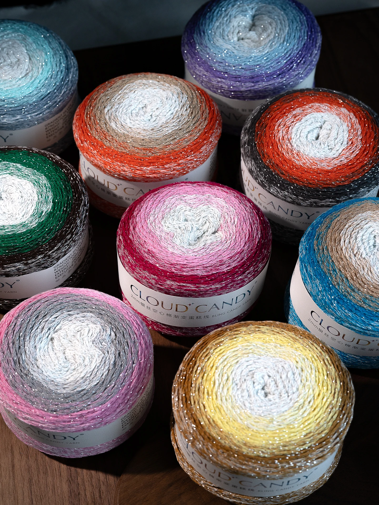 200g Silver Gradient Hollow Cotton Yarn, Milky Way Gradient Cake Thread,Shining Flower Bud Thread,DIY Bag Clothes Crochet Thread