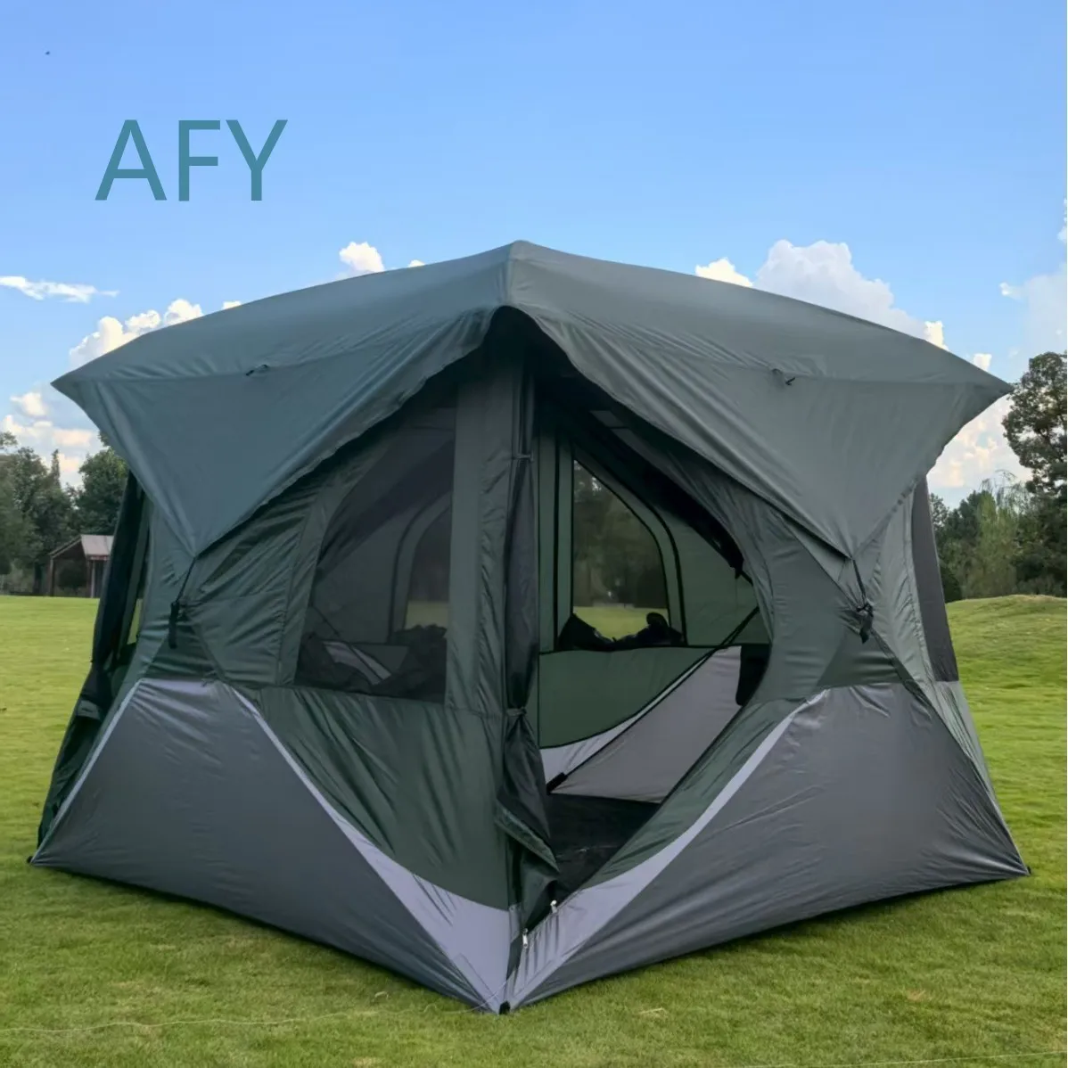 Semi-Automatic Double-Layer Hexagonal Tent for Camping Outdoor Hiking Backpacking Festival Travel Rainproof Spacious Quick
