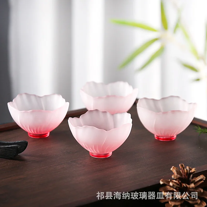 Pink for Women Cherry Blossom Glaze Household Tea Brewing Kung Fu Tea Set Double Tea Cup Master Fragrance-Smelling Cup