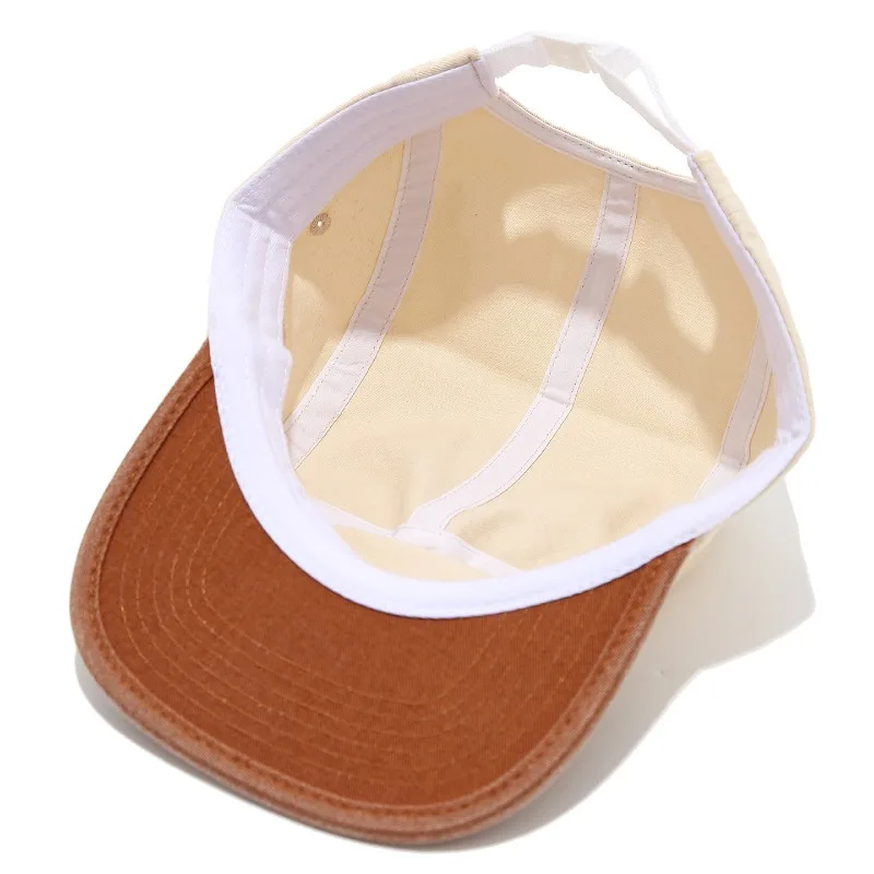 Individuell bedruckte, bestickte Logo-Baseballkappe aus gewaschenem Baumwollstoff, Fünf-Panel-Design mit flachem Schirm, Hip-Hop-Stil, Retro-Straßenmode, lässige Baseballkappe für Männer und Frauen. – Detail 11