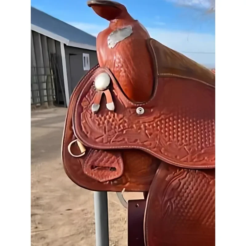 Handmade maroon carving matching bridle chest strap and other accessories Western saddle
