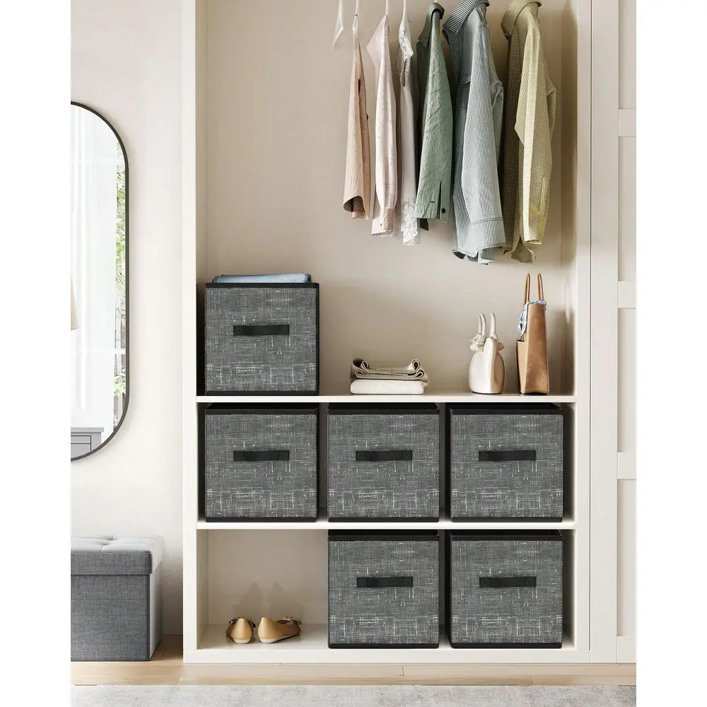 

Storage Cubes, 13Inch NonWoven Fabric Bins With Double Handles, Set Of 6, Closet Organizers For Shelves, Foldable, For Clothes,