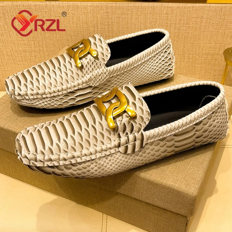 

YRZL Leather Men's Shoes Slip on Moccasins Breathable Black White Casual Shoes Luxury Brand Loafers Driving Shoes Zapatos Hombre