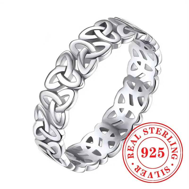 

Huitan Glossy Irish Knot Rings 925 Sterling Silver Hollow-out Gorgeous Pattern Accessories for Women Exquisite Wedding Jewelry