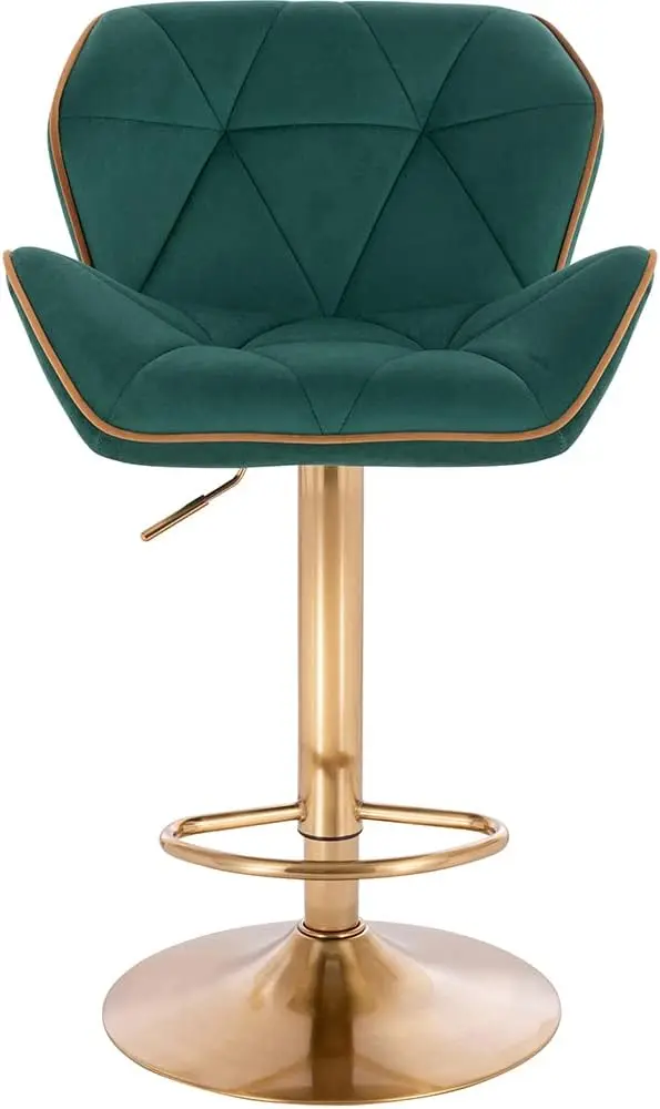 Modern Home Luxe Spyder Contemporary Adjustable Barstool/Bar Chair With 360° Rotation (Gold Base, Green/Gold Piping)