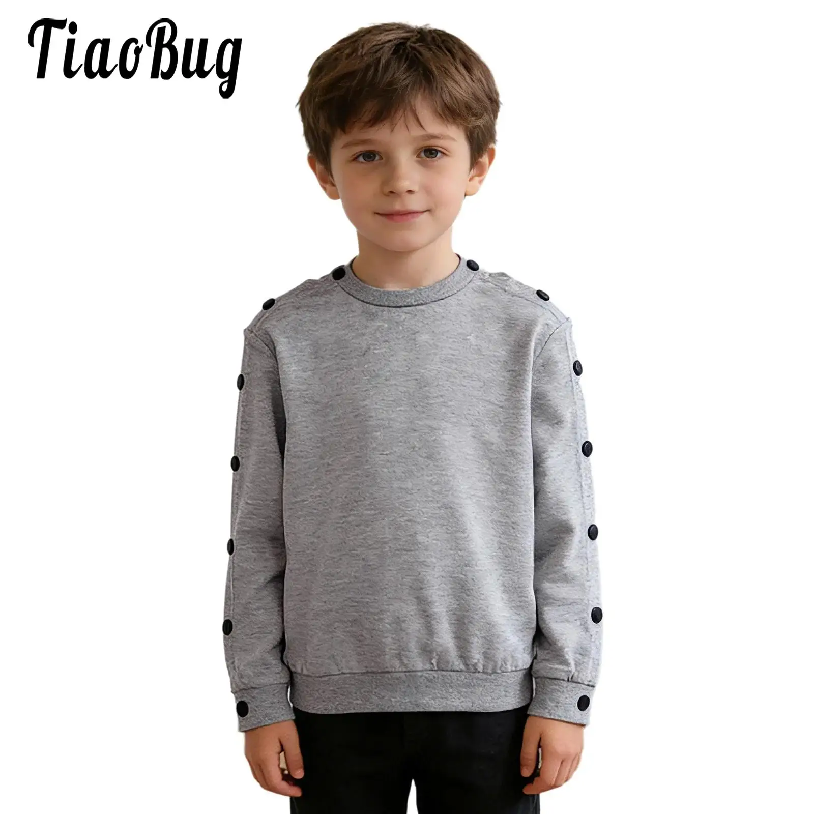 أطفال بنين بنات الاحتياجات الخاصة الملابس التكيفية البلوز اضغط على أزرار طويلة الأكمام البلوز القمصان للتعافي بعد العملية الجراحية #1