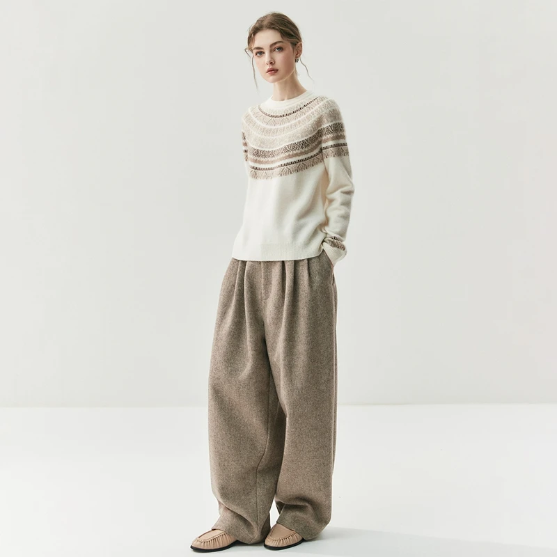 

ANGEL Women's 100% Cashmere Sweater Vintage Style Jacquard O-Neck Pullover Spring Autumn Winter Soft Warm Cashmere Knitwear Top