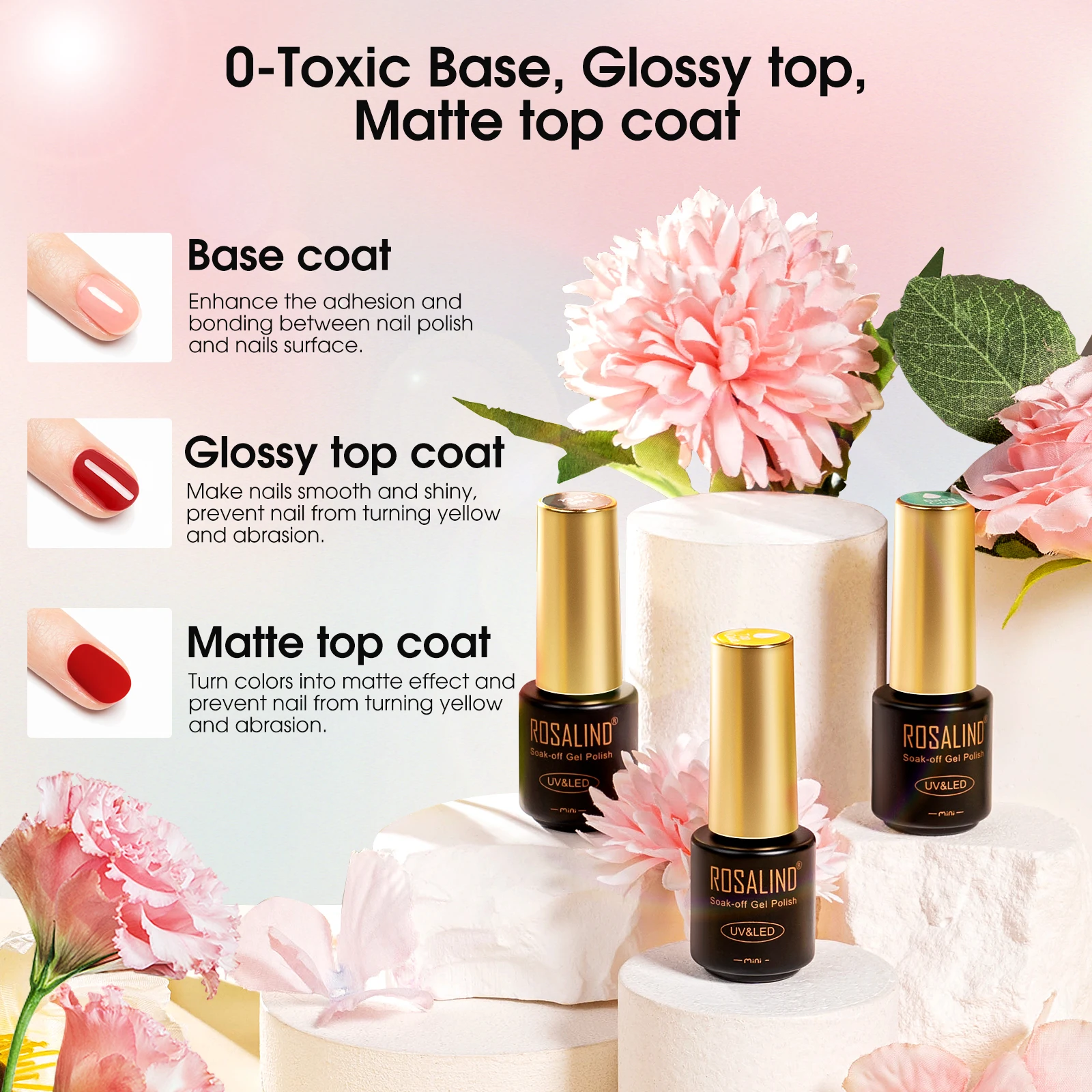 로잘린드 48pcs 네일 뷰티 젤 매니큐어 네일 접착제 하이브리드 세미 퍼머넌트 네일 젤 매니큐어 세트 스타터 키트