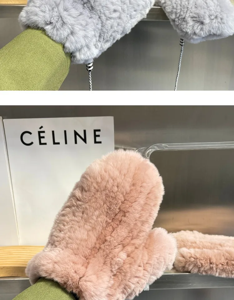 Women's Winter Warm Real Rex Rabbit Fur Gloves Good Elastic Ladies Fur Mittens Girls Outdoor Warm Natural Rex Rabbit Fur Mittens