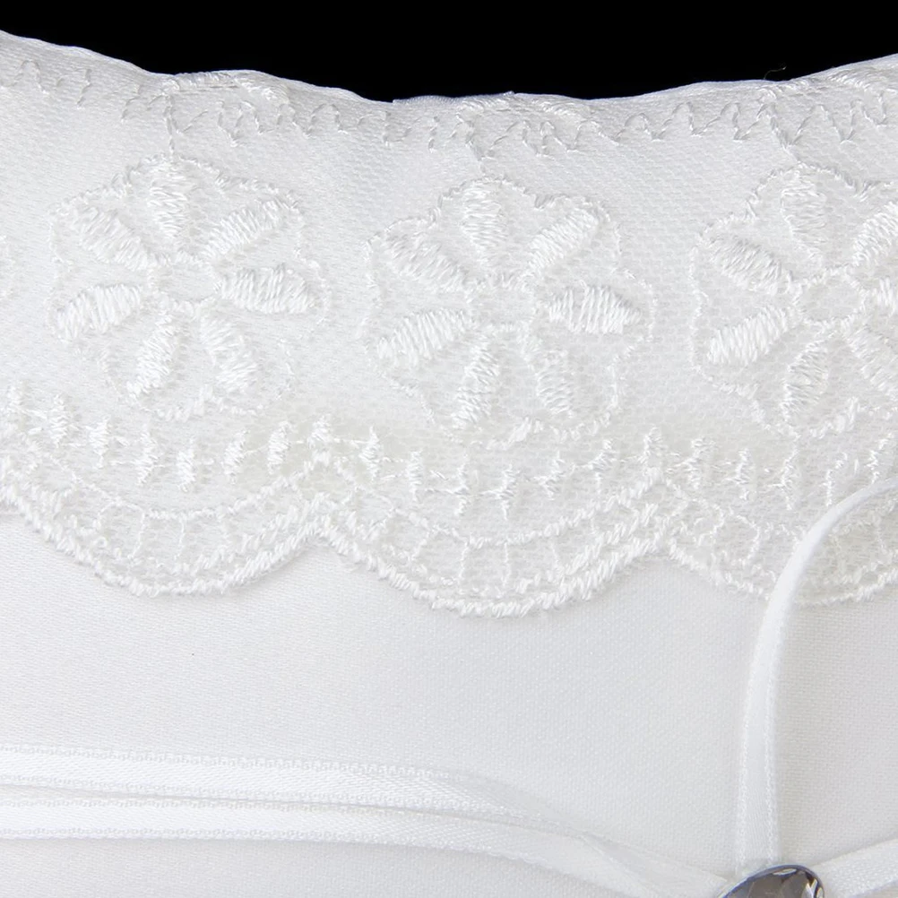 

15*15cm Lace Flower Decorated Bridal Wedding Ceremony Pocket Ring Bearer Pillow Cushion with Satin Ribbons