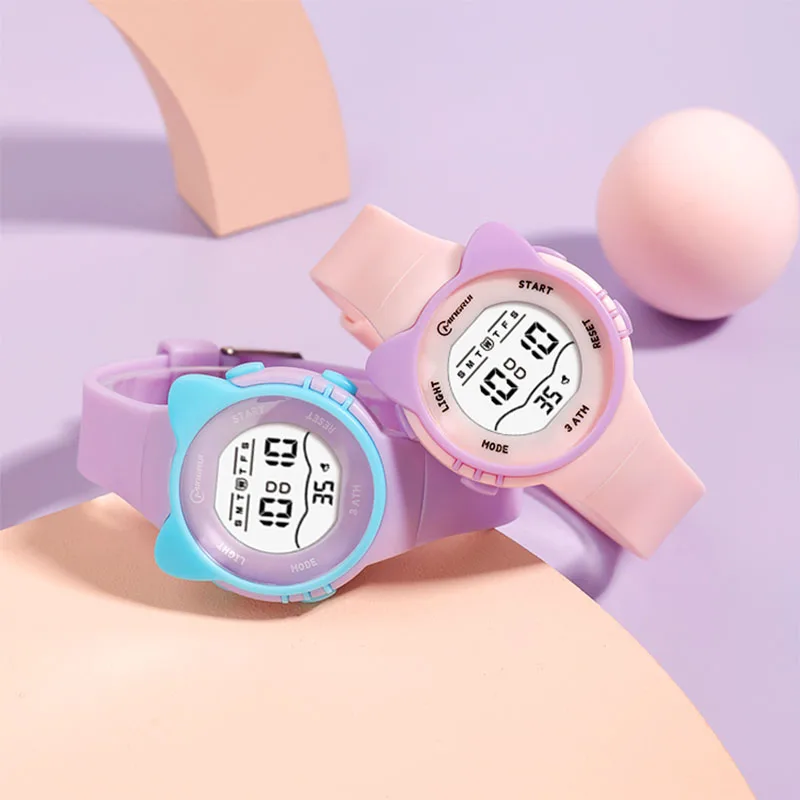 Pink Cute Fashion Waterproof Alarm Clock Meow Ear Watch Gift Children's Watch Girls and Boys C16