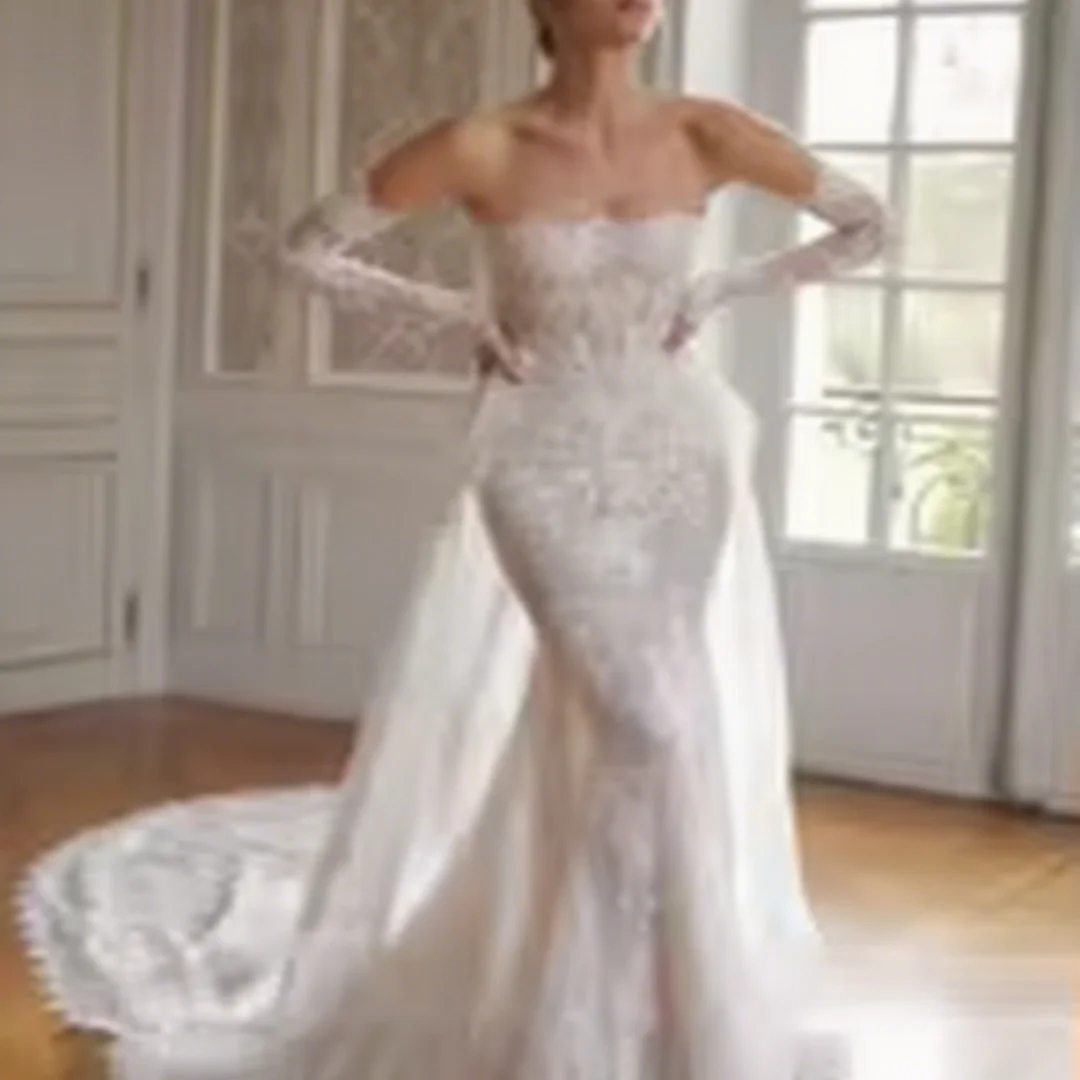 

Винтажное кружевное свадебное платье русалки по индивидуальному заказу с открытыми плечами и длинными рукавами, свадебное платье