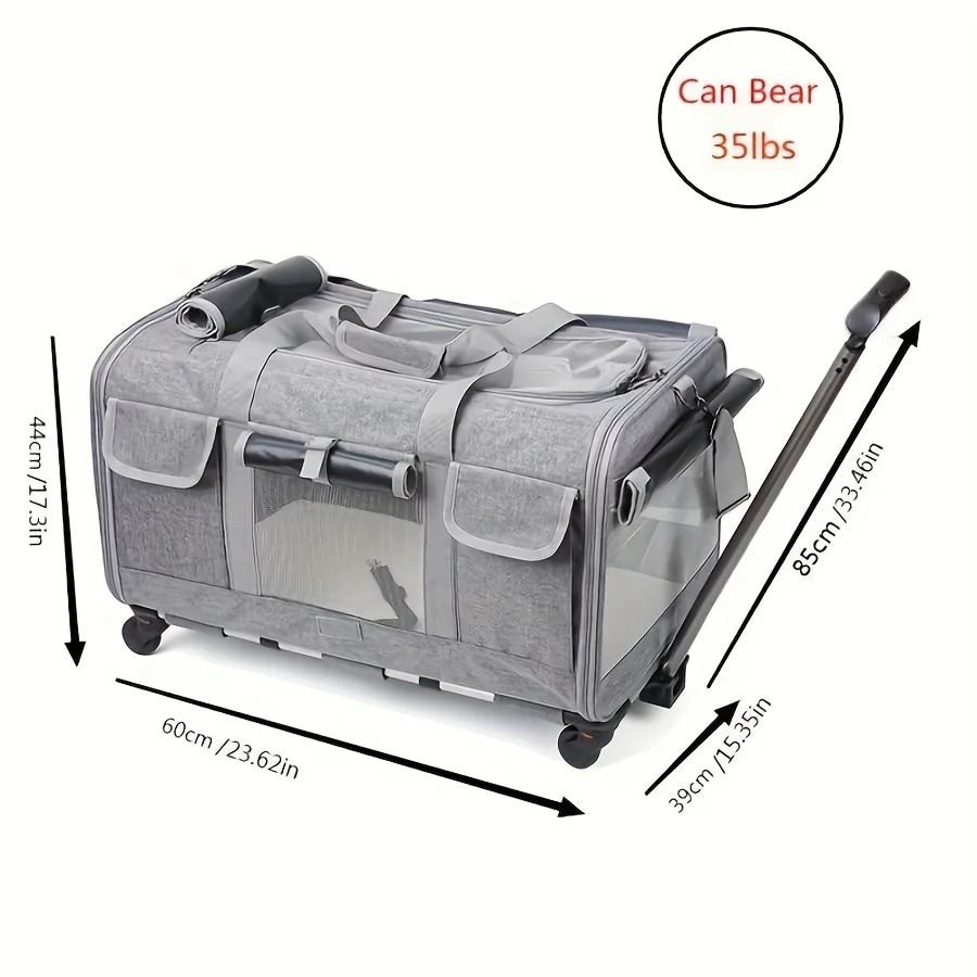 Customized Extra Large Portable Foldable Dog Trolley Case Easy-to-Hand Pull Pet Carrier For Outdoor Travel Detachable Design