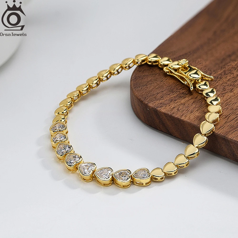 

ORSA JEWELS Стерлингового Серебра 925 Любовь Теннис Браслет 5A CZ Высокое Качество Циркон Кристалл Сердце Браслет Обручальные Ювелирные Изделия SB212