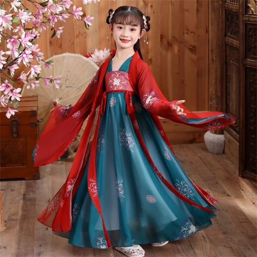 

Ancient Kids Traditional Dresses Chinese Outfit Girls Costume Folk Dance Performance Hanfu Dress for Children