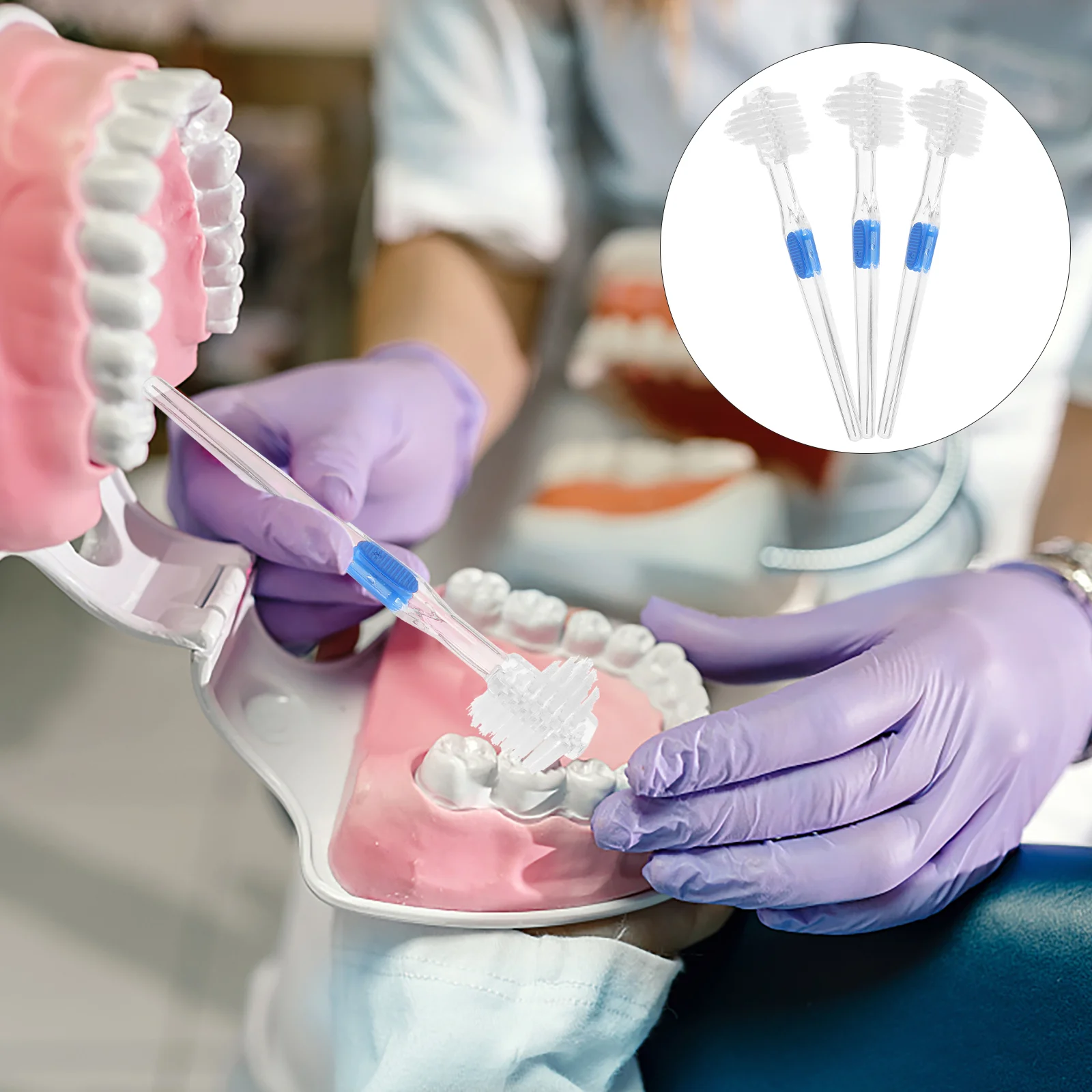 3 uds cepillo de limpieza para dentaduras postizas cuidado de los dientes cepillo de dientes de doble cara falso