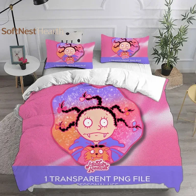 2026 Cartoon Mona The Vampire Anime Bedding Sets Comforter Quilt Bed Cover Duvet Cover Pillow Case 2-3 Pieces Sets Kids Adult Si