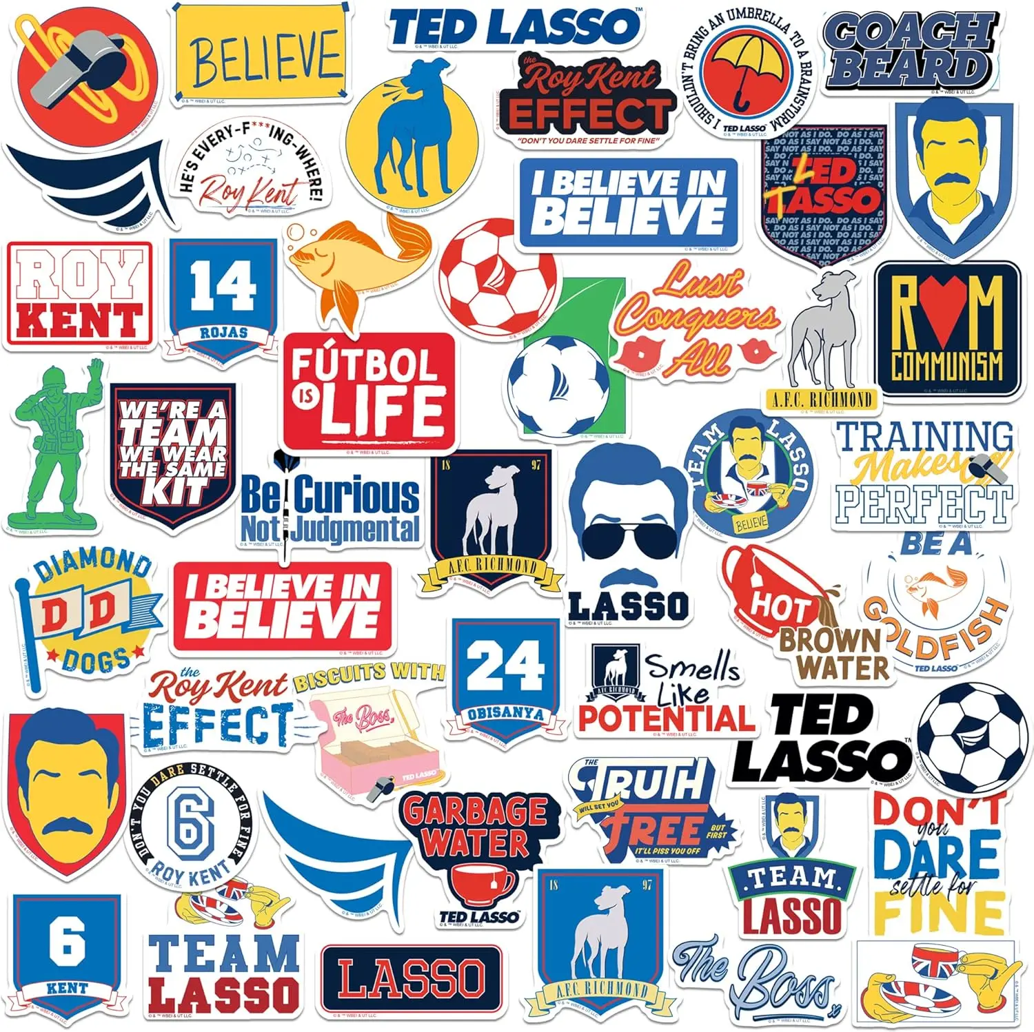 

50ct Vinyl Stickers Variety Pack – Believe Quotes & AFC Richmond Designs – Laptop, Water Bottle, Scrapbooking