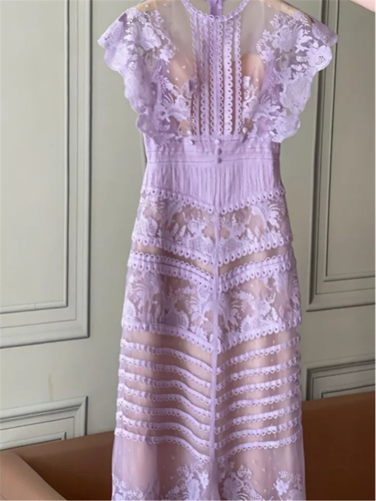 

Runway Summer Vintage Beach Boho Embroidery Backless 2023 Woman Sleeveless Party Lace Sexy Sundress Women Dress Dresses Female