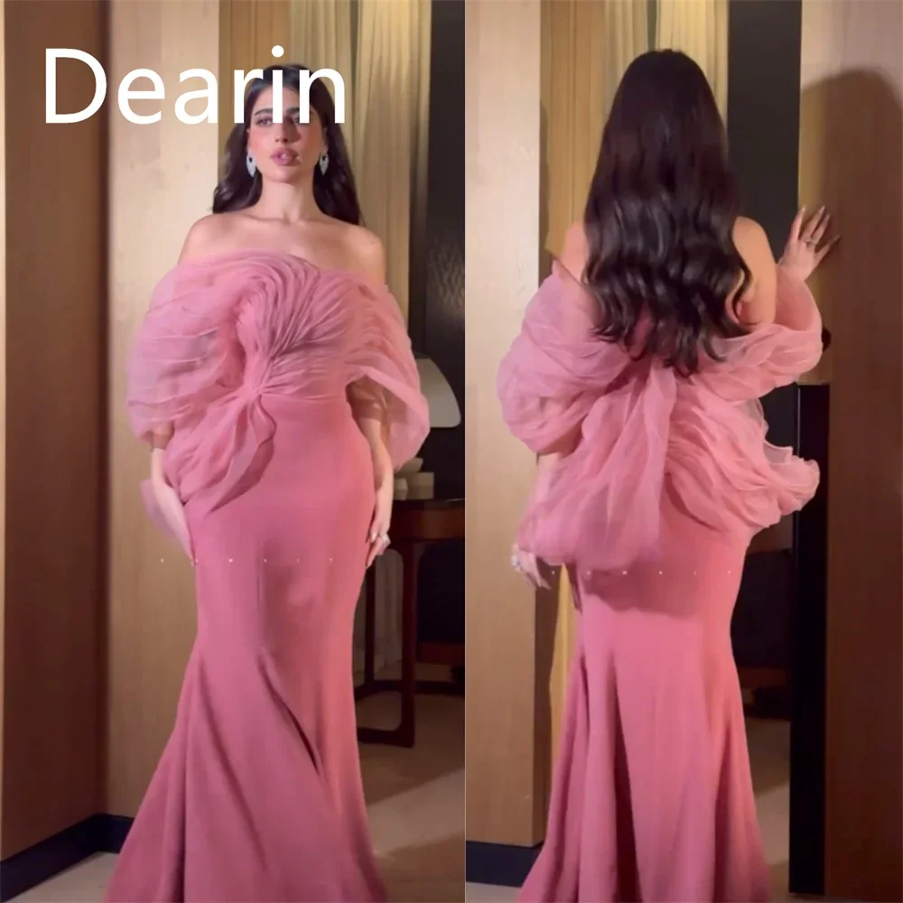 

Customized Evening Dress Prom Gown Women Party Occasion Dearin Off-the-shoulder Sheath Floor Length Skirts Tulle Fold Bespoke Oc