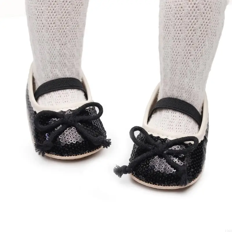 D5QA Sparking Leather Shoe Sepatu Bayi Perempuan Sepatu Crib untuk Sepatu Preawalker Bayi Baru Lahir