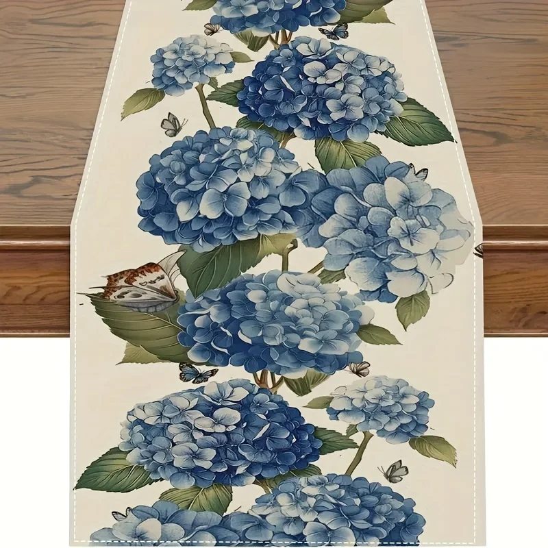 

1PC Spring Hydrangea Tablecloth with Blue Butterfly Pattern, Outdoor Party & Home Decor