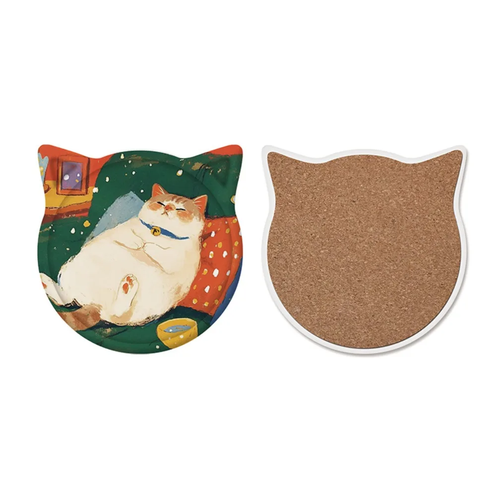 

New Charming Thermal Insulation Mat Round Ceramic Absorbent Coaster Cat Head Coaster Gift