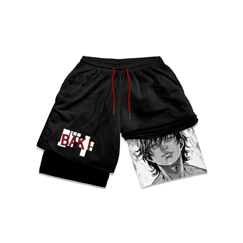 Anime Baki Hanma Gym Shorts Men 2 In 1 Performance Sports Shorts Summer Workout Fitness Running Sweatpants Breathable Sportswear