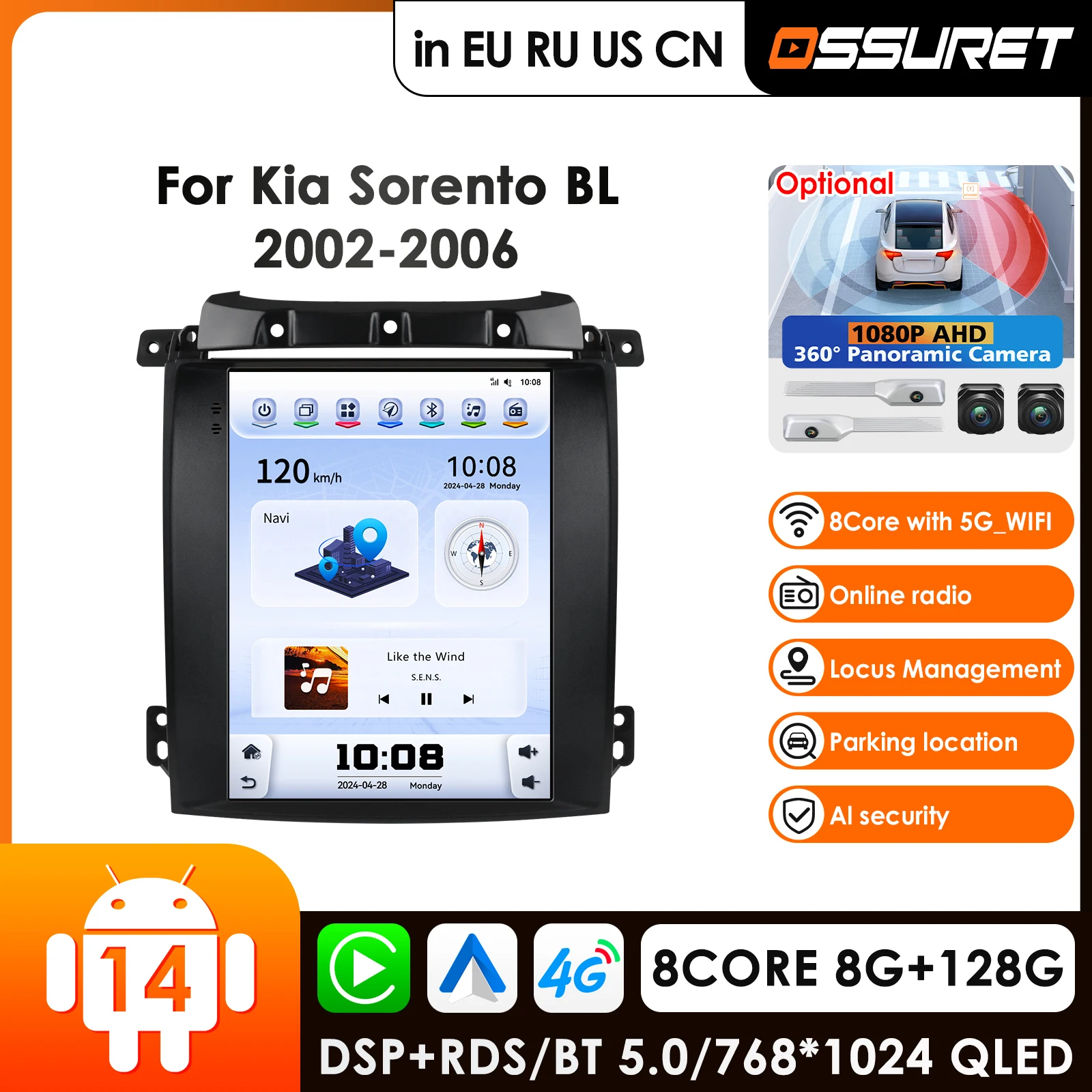 

Автомобильное радио OSSURET с 9,7-дюймовым экраном, Carplay, 4G, 2Din, Android 14, для Kia Sorento BL 2002-2006, мультимедийный видеоплеер, GPS, автомагнитола
