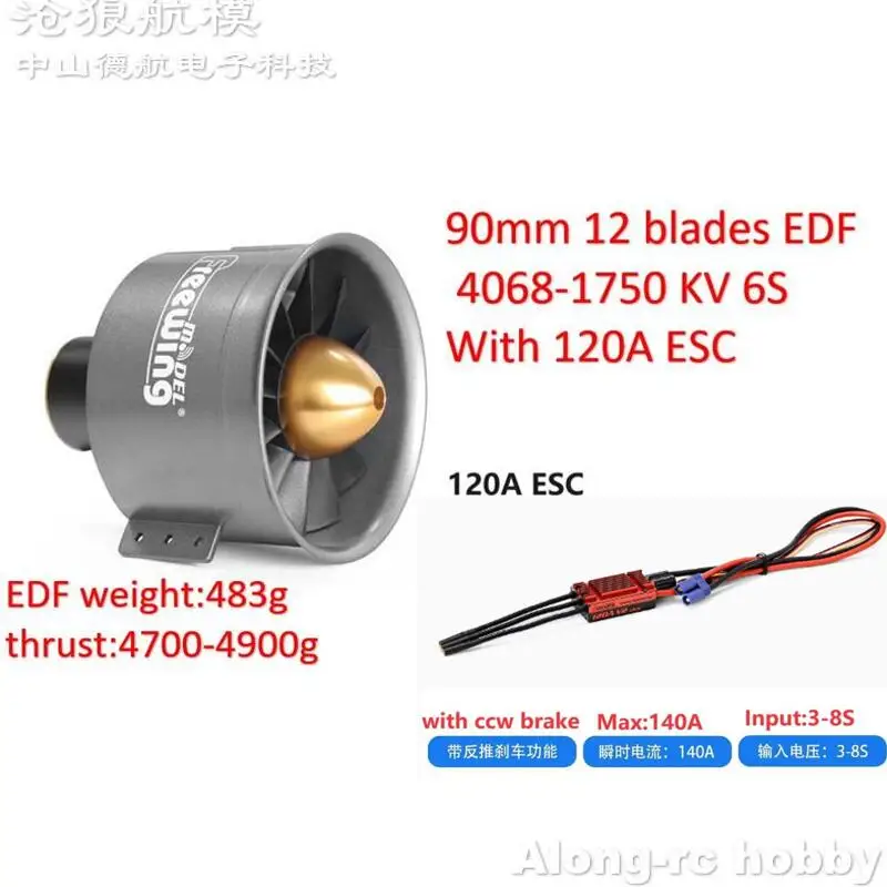 

Freewing 12 лопастей 90 Металлический двигатель EDF E72214 6S 4068-1750 Inrunner с комплектом питания ESC 120 А, тяга 4,7 кг для радиоуправляемого самолета