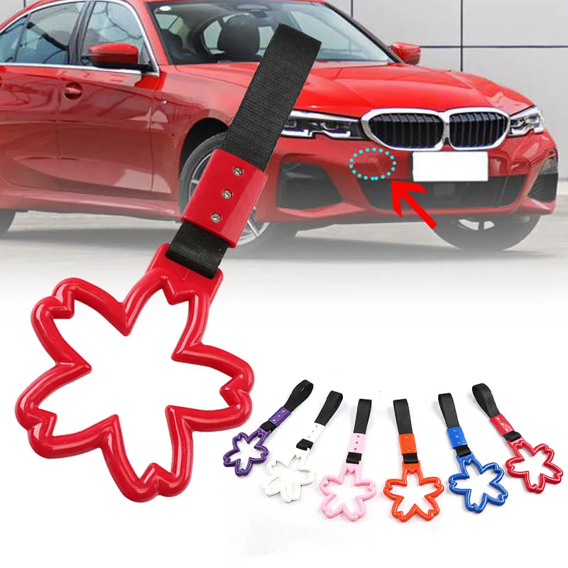 Colorful Sakura Star Car Tow Rope Nylon Drift Charm Strap Bumper Warning Hang Strap Train Bus Handle Ring Auto Decor Accessories