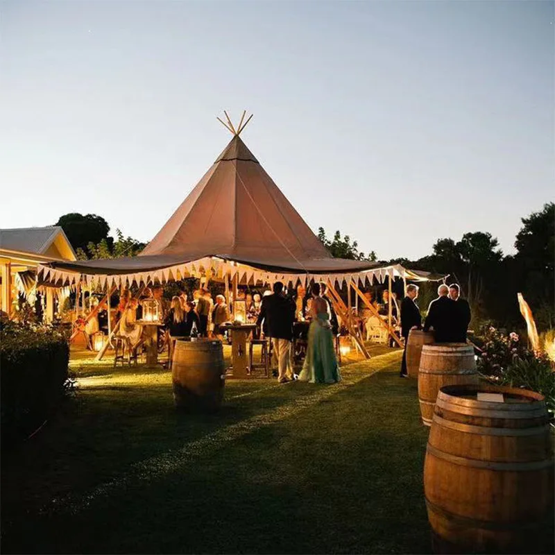 Premium Giant Tipi Teepee Tent Waterproof Canvas Wooden Pole Outdoor Glamping Wedding Party Resort Rental Custom Event Pavilion