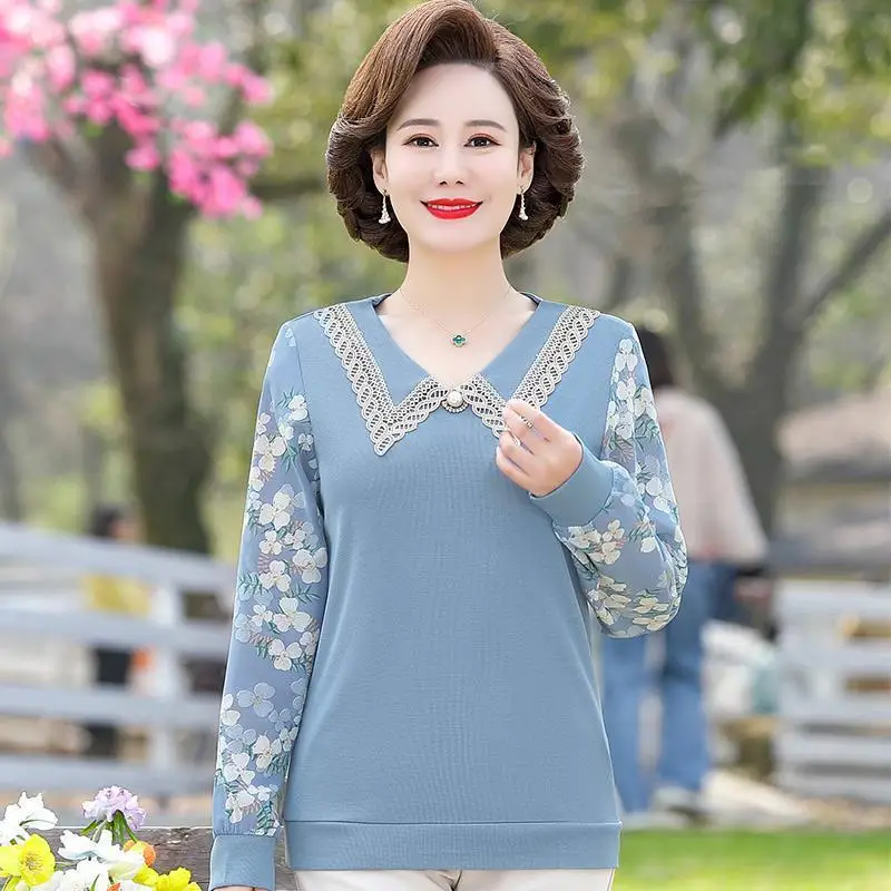 New Mom T-shirt Small Shirt Middle Aged and Elderly Women's Wear Thin Top Stylish Two Piece Set