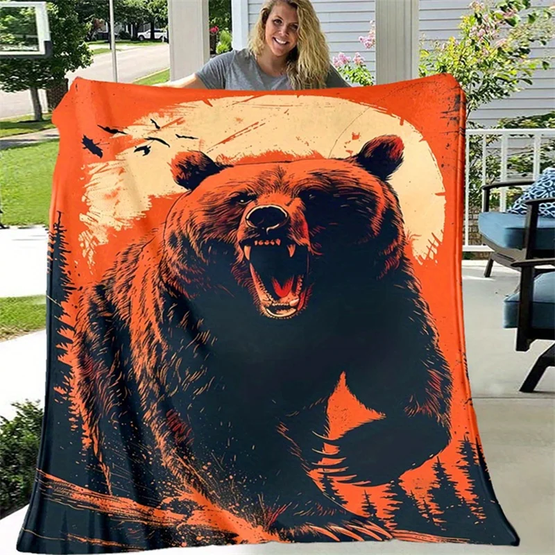 Vivid Grizzly Bear Portrait Throw Blanket Rustic Forest Wildlife Decor Cozy Housewarming Gift