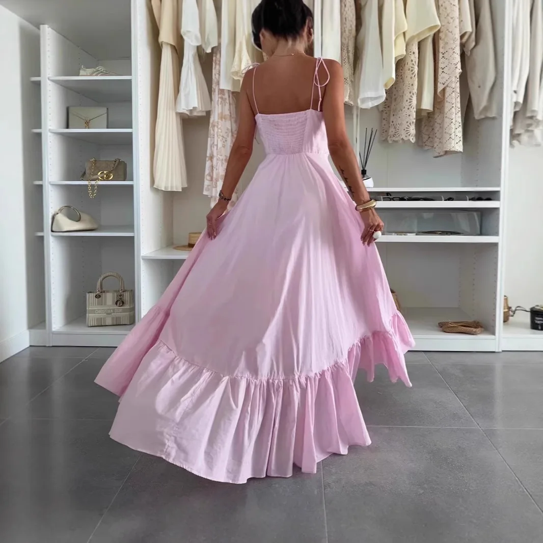 Abito estivo con canottiera da donna con cinturino per spaghetti ampio abito maxi altalena ampio abito lungo svasato con cinturino alla moda senza maniche