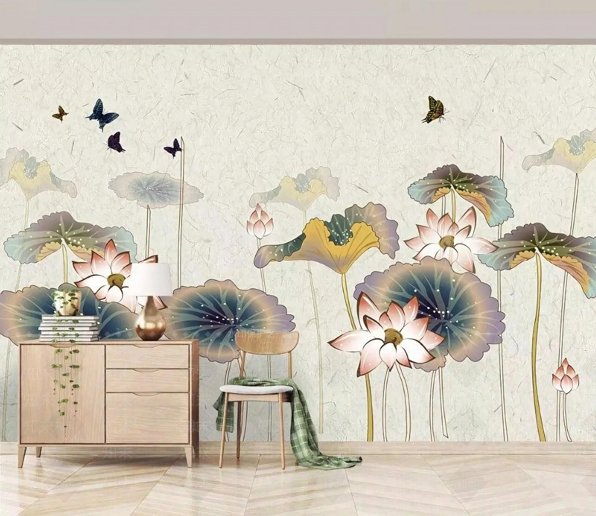 Custom Photo Wallpaper 3D Nordic Landscape Plant Lotus Leaf Art  Mural For Living Room Study Waterproof Stickers Decor