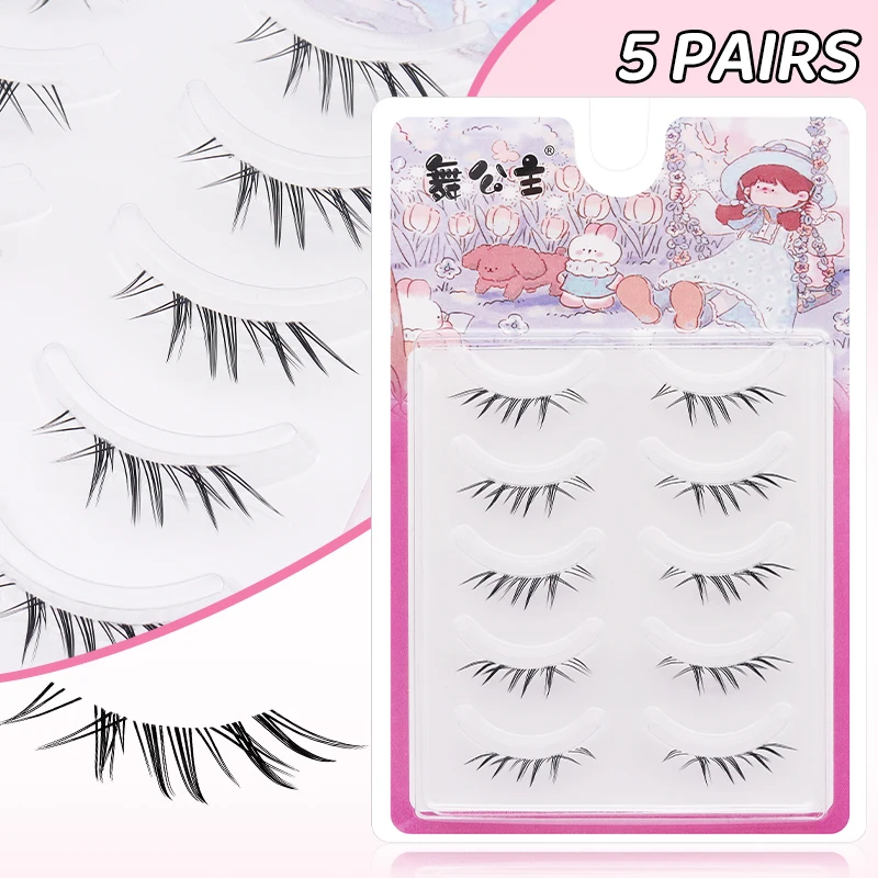 DINGSEN 5 pares de pestañas postizas de aspecto Natural Anime coreano japonés asiático Cosplay ojos de dibujos animados Manga pestañas 3D pestañas naturales