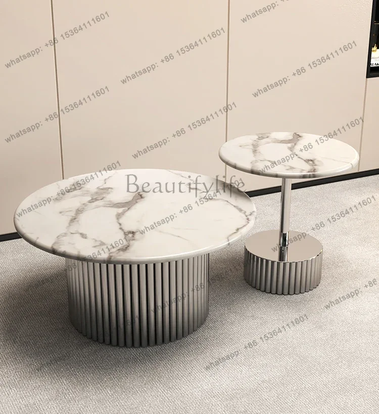 YJ  Italian Minimalist Round Water Ripple Stainless Steel Coffee Table