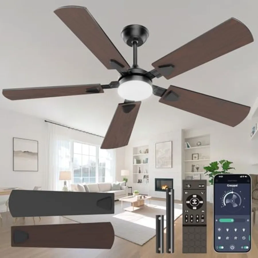 Ceiling Fans with Lights, 52 Inch Modern Ceiling Fans with Lights and Remote Control, DC Reversible Motor, Noiseless, 3CCT, Cei