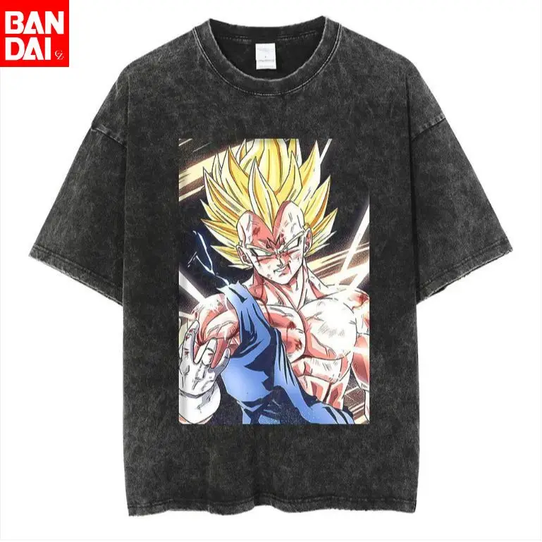 

Мужская футболка оверсайз с принтом Dragon Ball Z Vegeta Super Saiyan Silhouette Red Energy Burst, винтажная, с эффектом потертости, черная, лето 2026