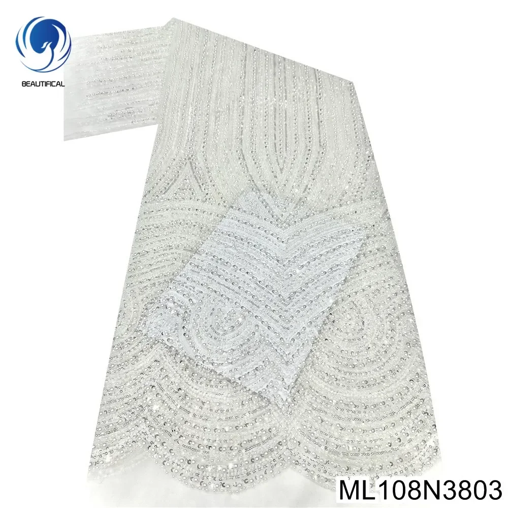 DIY Women Party Dress Fabric，Excellent Quality Beaded with Sequins Sewing Ornament,  French Tulle Lace ,ML108N38