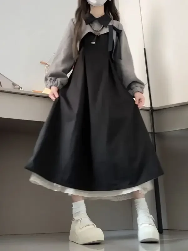 

2025 Waist-Fitted Vest Dress Women's Student New Autumn Preppy Style Cute Collar Grey Knit Top Set Fashionable Outerwear dfdff3