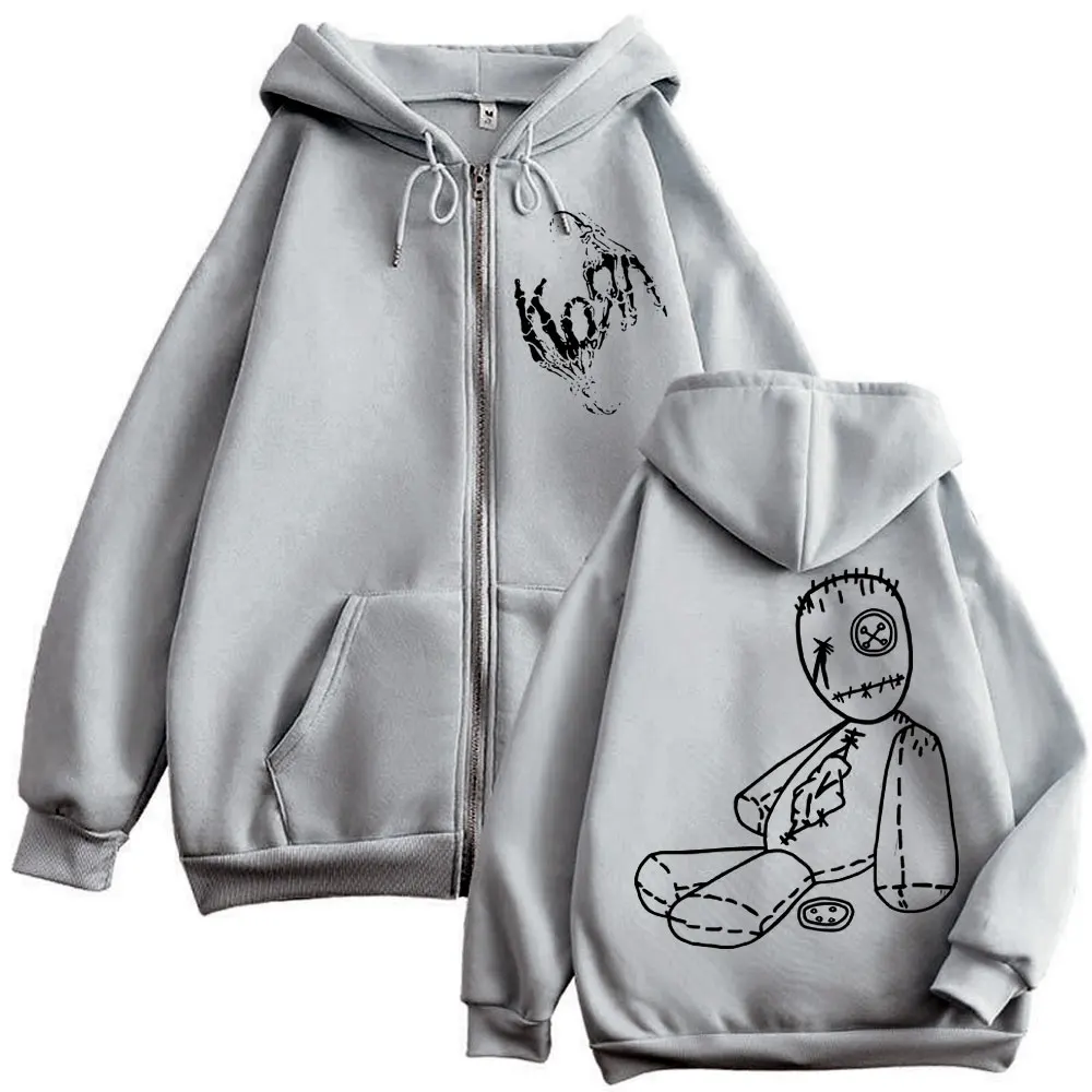 Men's Korn Rock Band Zip-up Hooded Sweatshirt, Music Album Cover, Everyday Casual Hoodie, Relaxed Loose-fitting Pullover Shirt