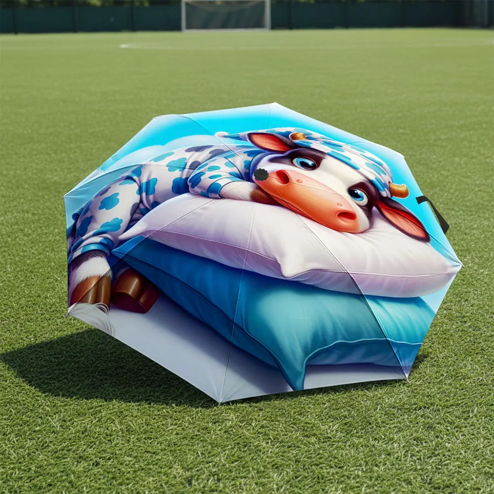 1P C Playful Cow Design Umbrella Brightens the Scene Print 8 Iron Ribs Folding Umbrella Auto-Open Fashion Sunshade