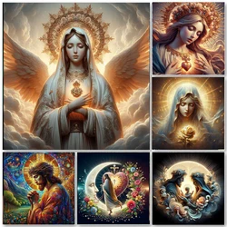 Jesus Virgin Mary 5D DIY Diamond Painting Kit Religion Cross Embroidered Handmade Embroidered Mosaic Art Kids Gift